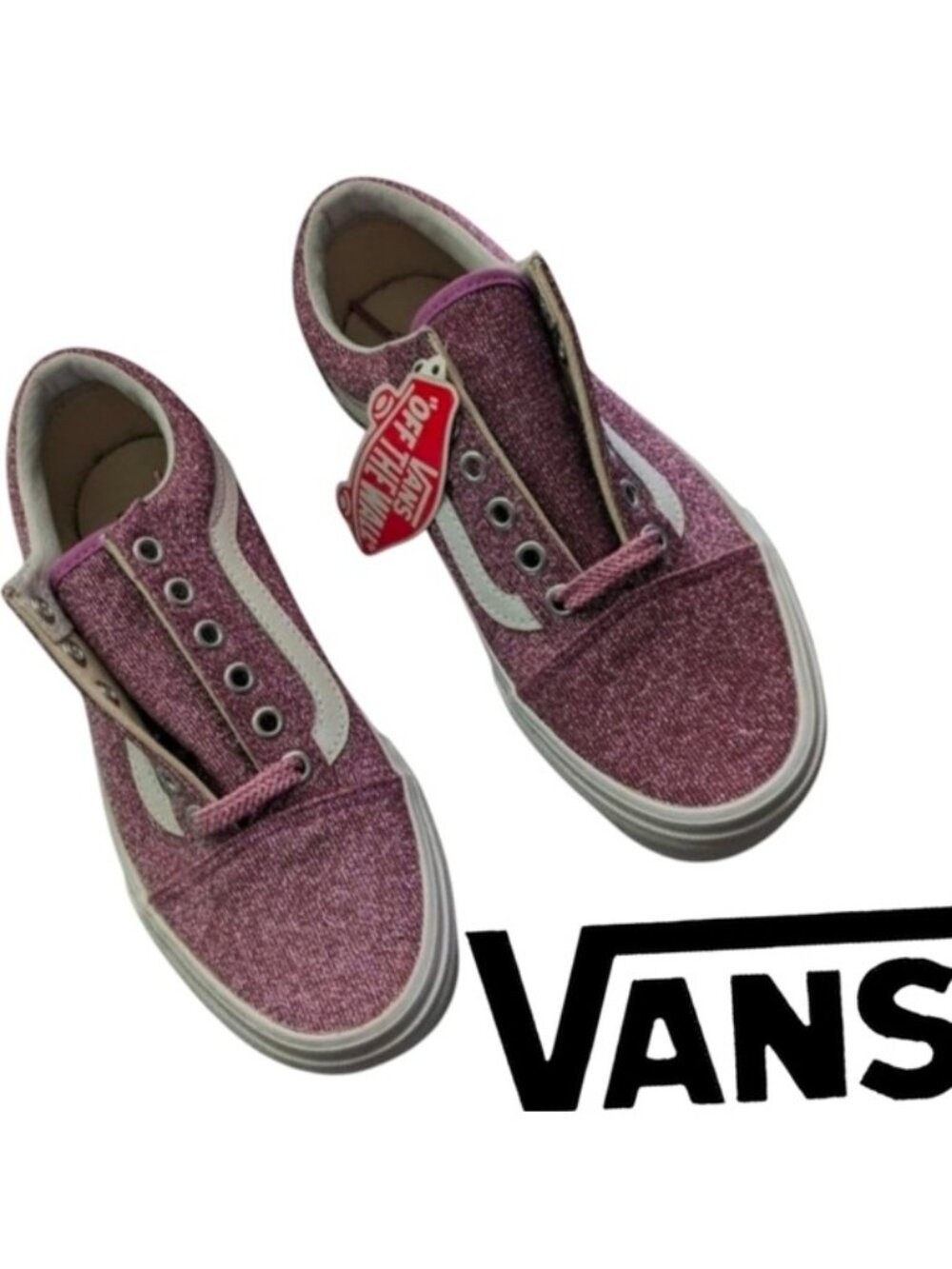 Vans Old Skool Youth Girls 3.5 Glitter Lurex Pink and White 0926 - Picture 2 of 10